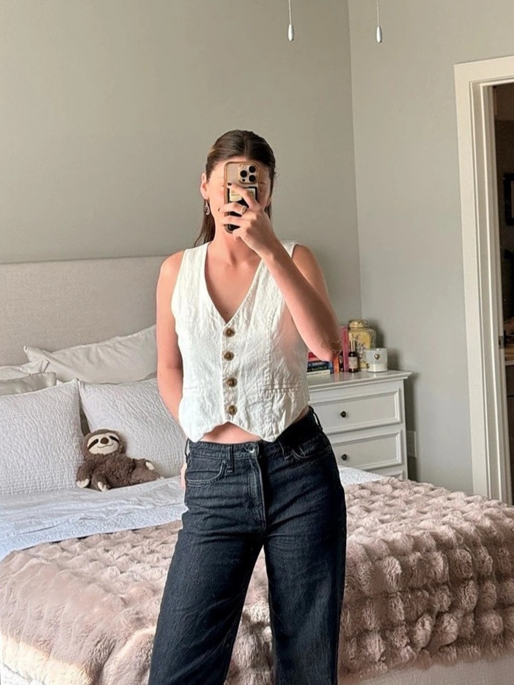 A New Day Button-Front Vest in White Size XS